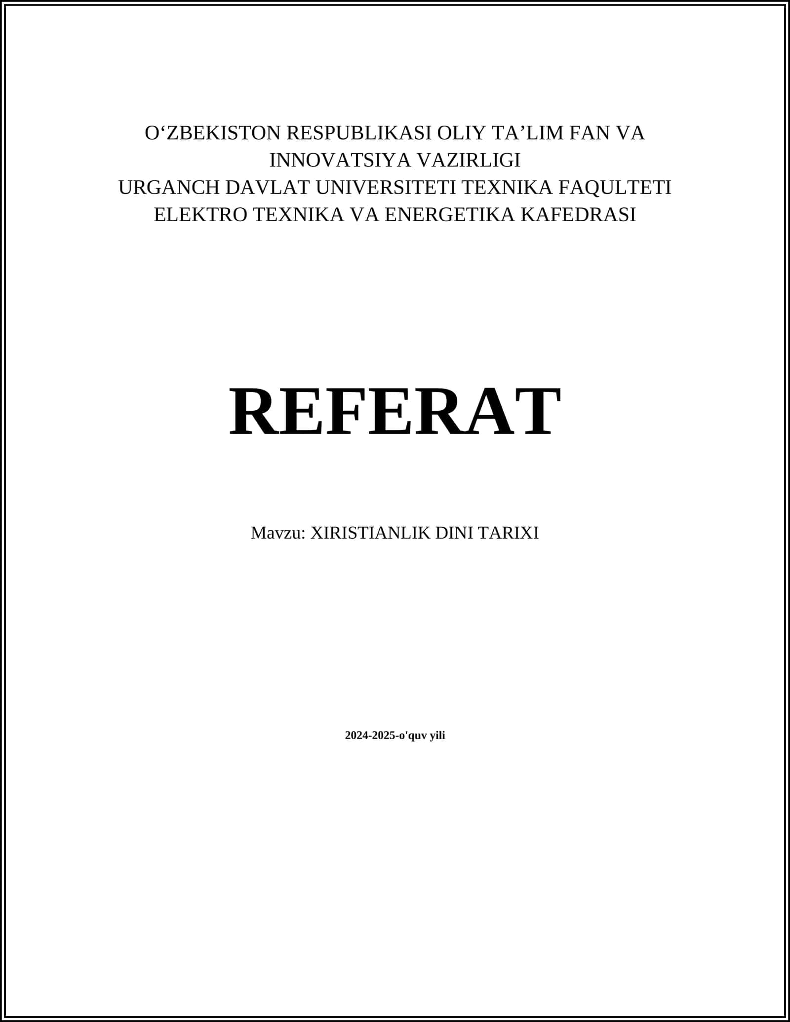 XIRISTIANLIK DINI TARIXI