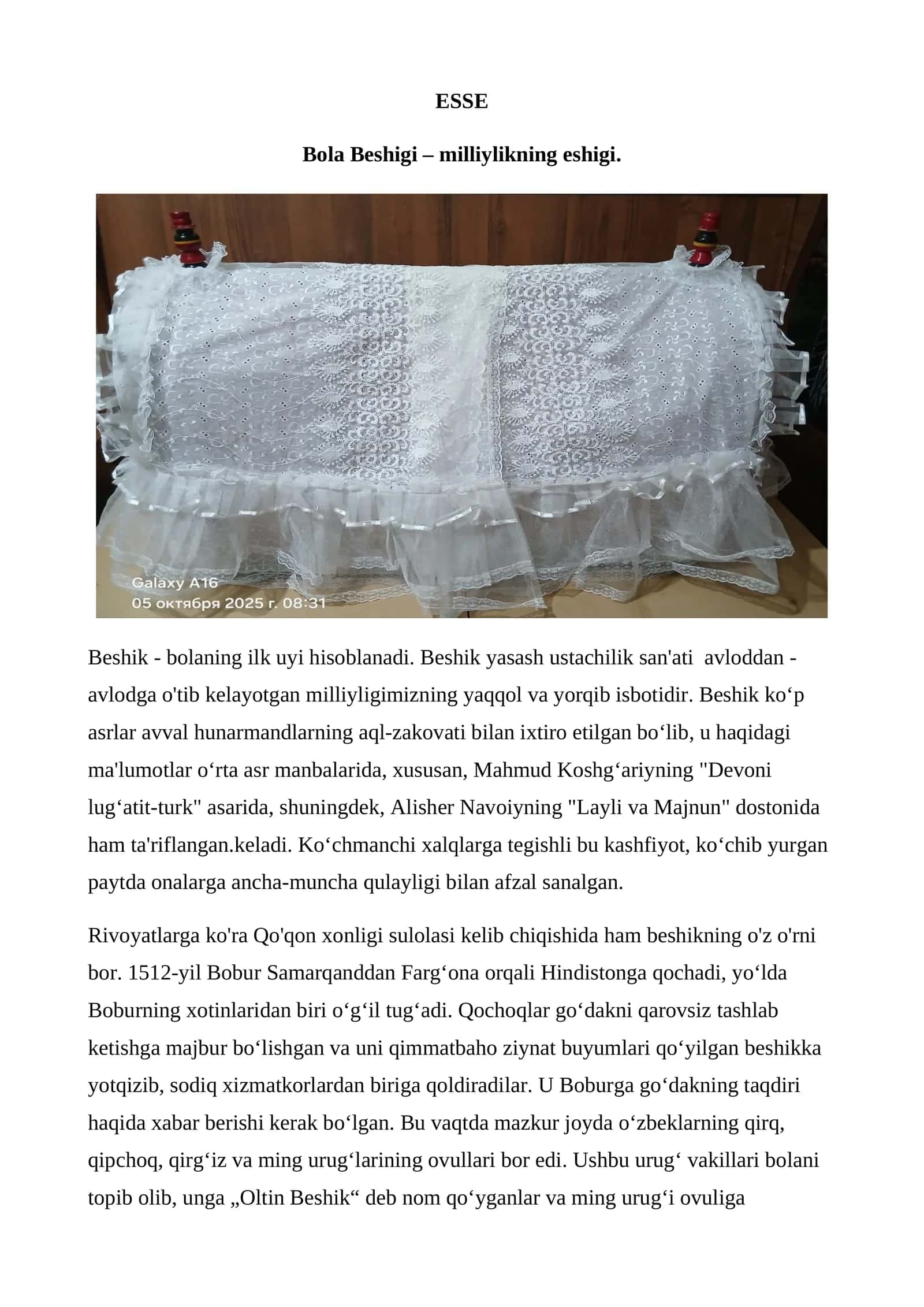 Bola Beshigi – milliylikning eshigi. mavzusida maruza