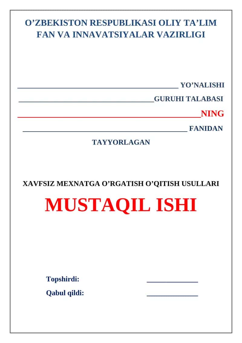 Xavfsiz Mexnatga O'rgatish O'qitish Usullari