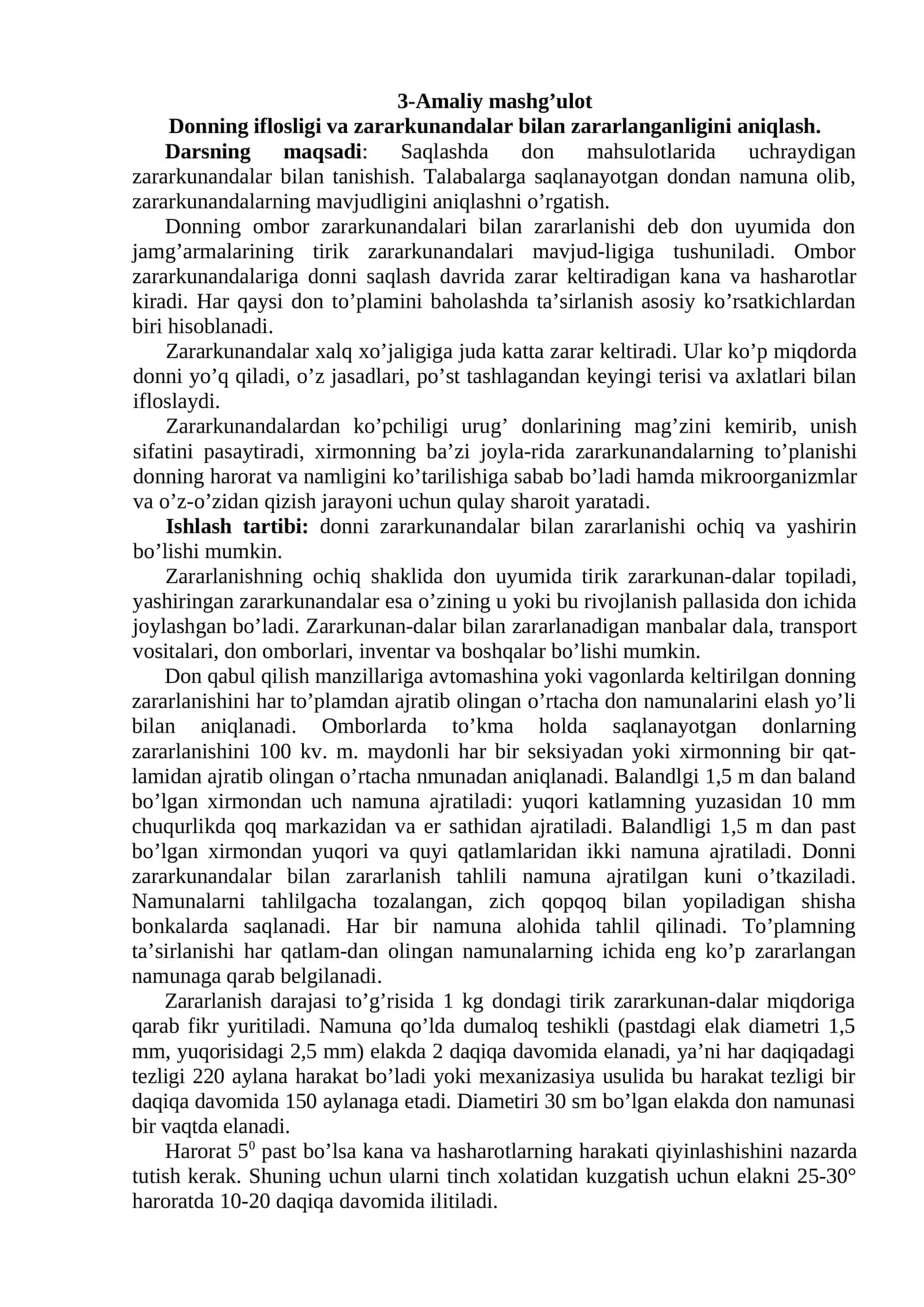 Donning iflosligi va zararkunandalar bilan zararlanganligini aniqlash
