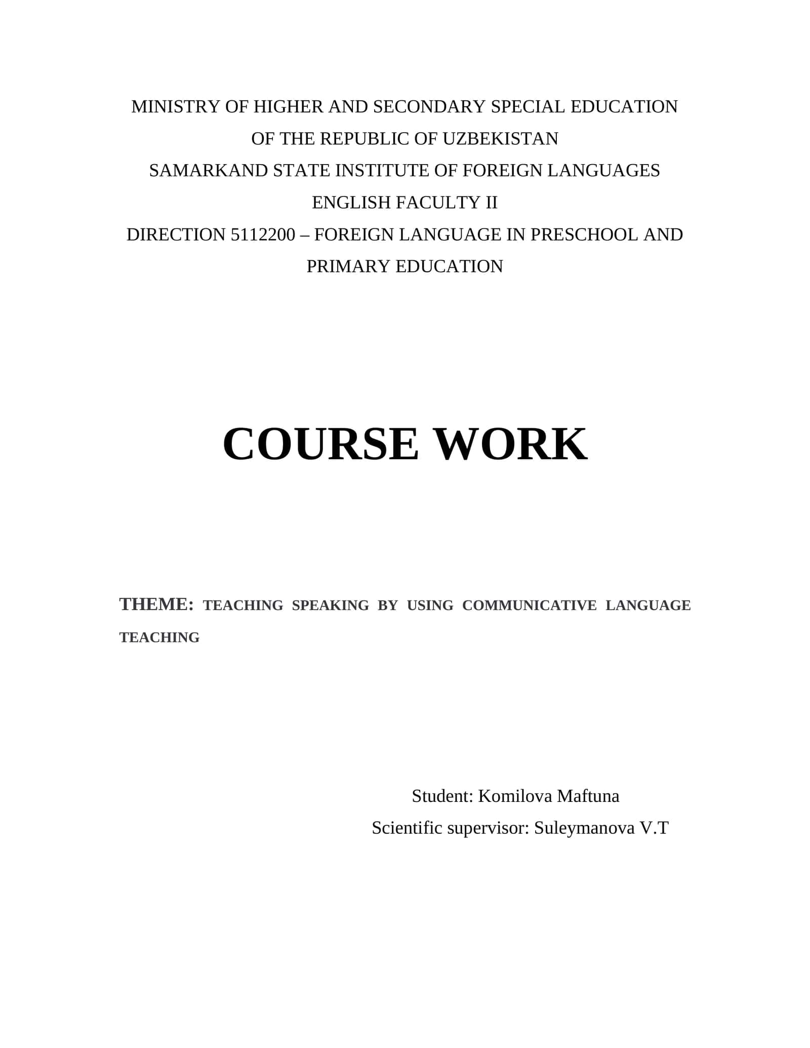Direction 5112200 – Foreign Language in Preschool and Primary Education