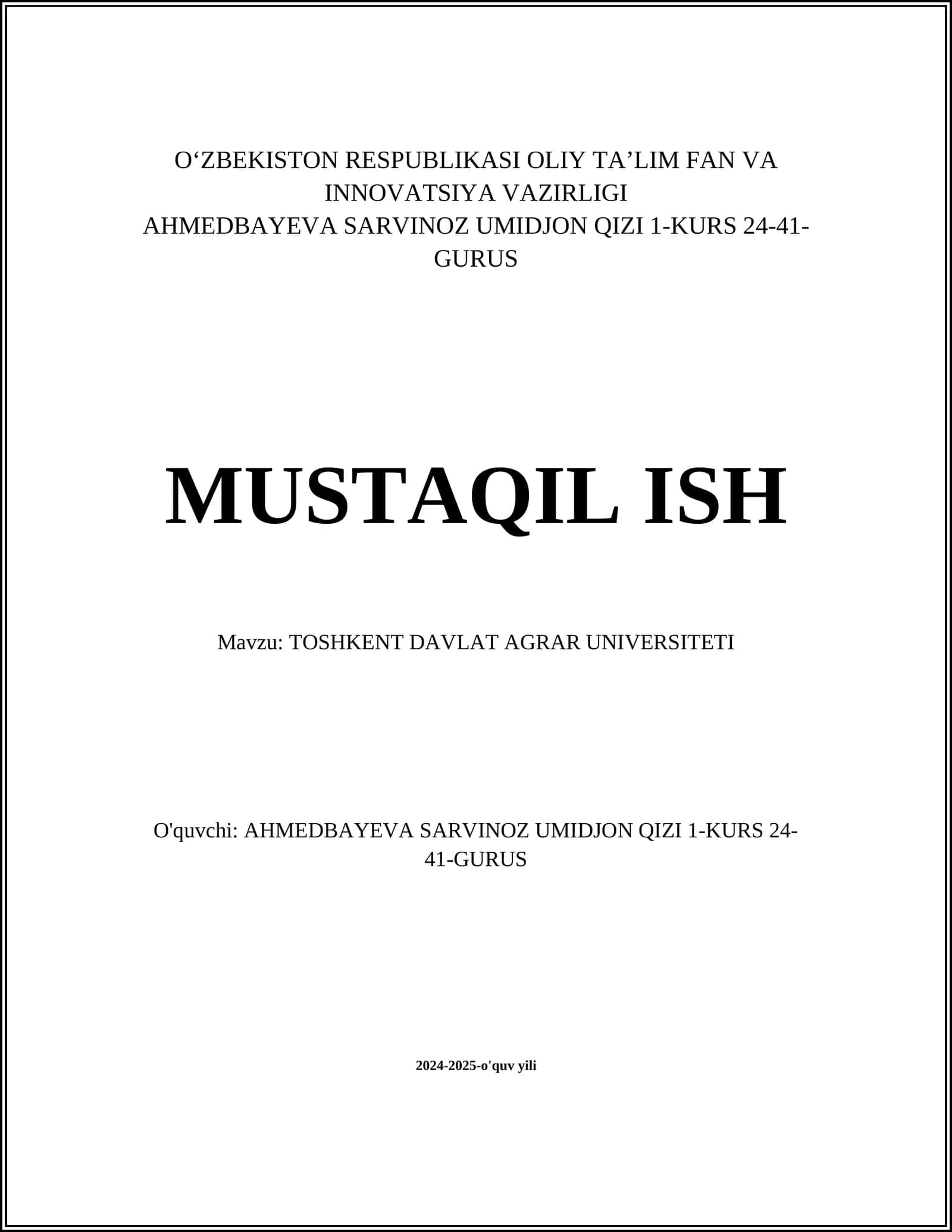 Toshkent Davlat Agrar Universiteti