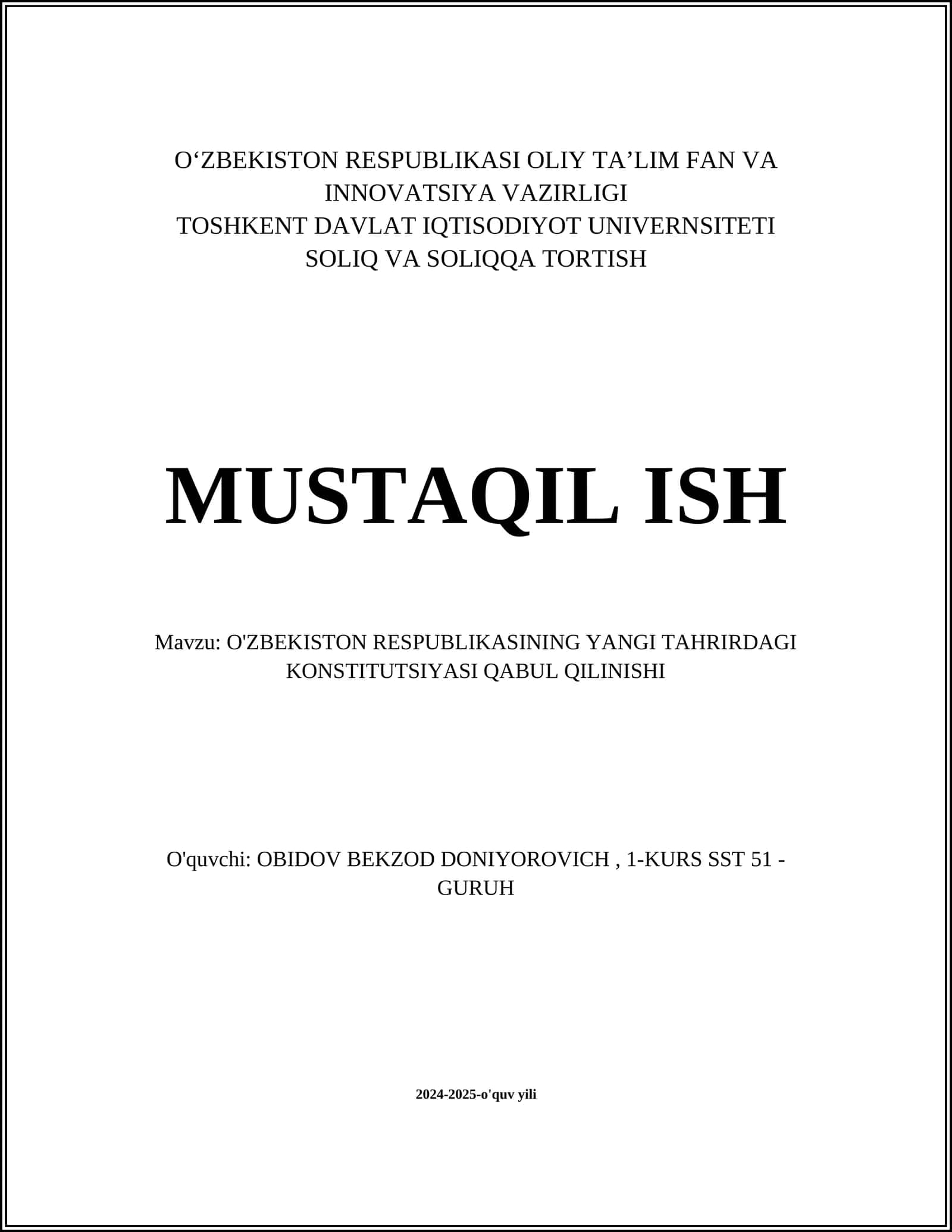 O'ZBEKISTON RESPUBLIKASINING YANGI TAHRIRDAGI KONSTITUTSIYASI QABUL QILINISHI
