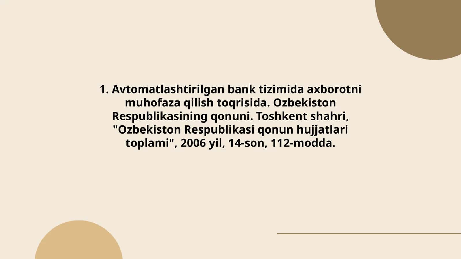 Avtomatlashtirilgan bank tizimida axborotni muhofaza qilish toqrisi