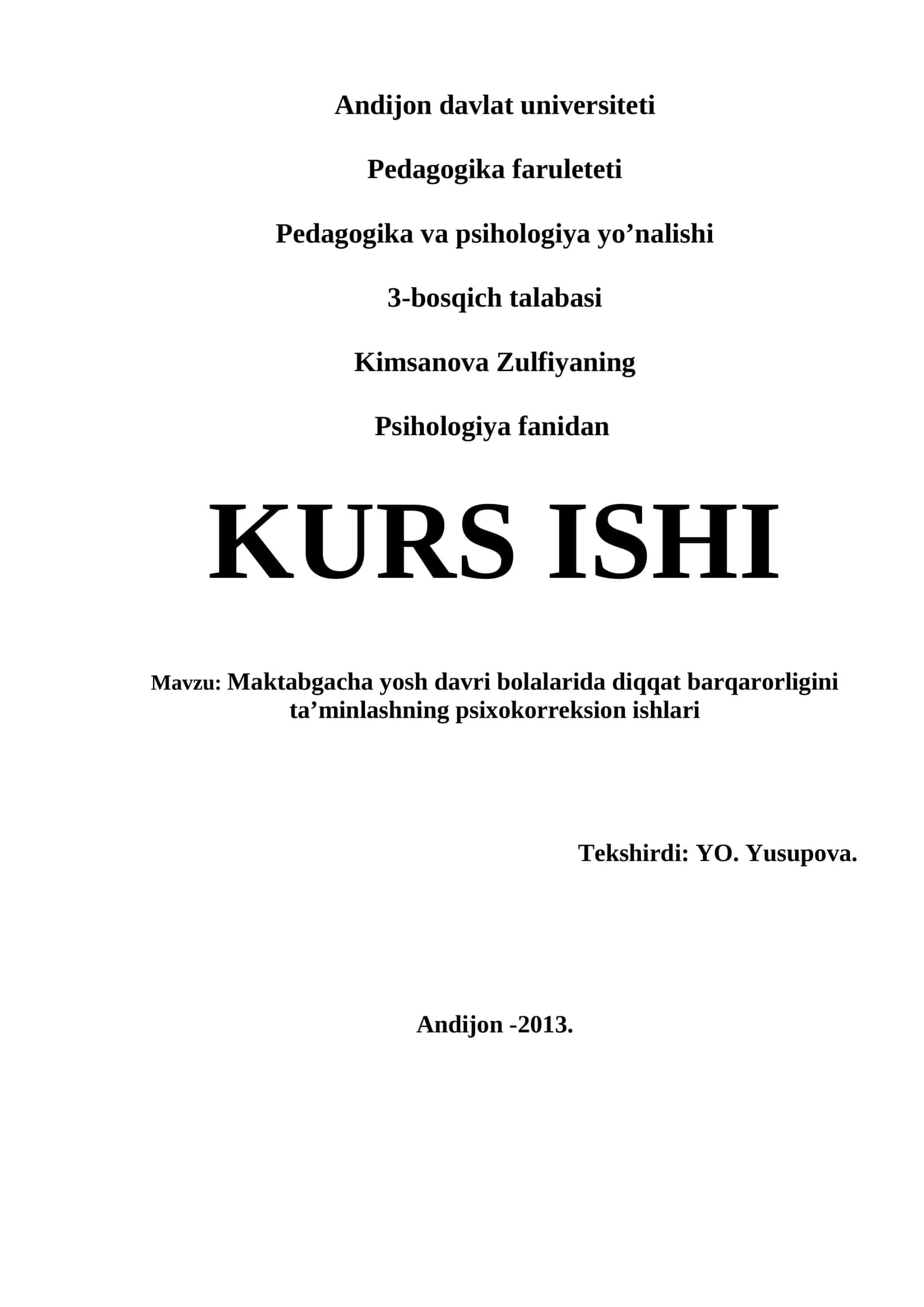 Maktabgacha yosh davri bolalarida diqqat barqarorligini ta’minlashning psixokorreksion ishlari