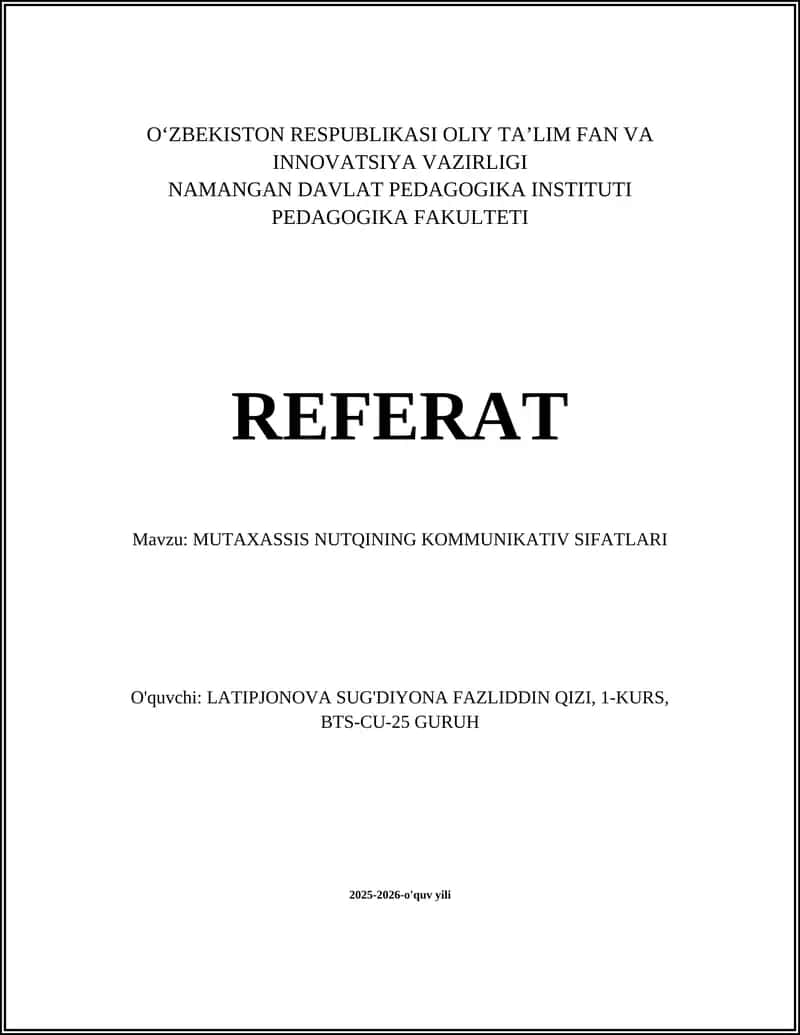 MUTAXASSIS NUTQINING KOMMUNIKATIV SIFATLARI