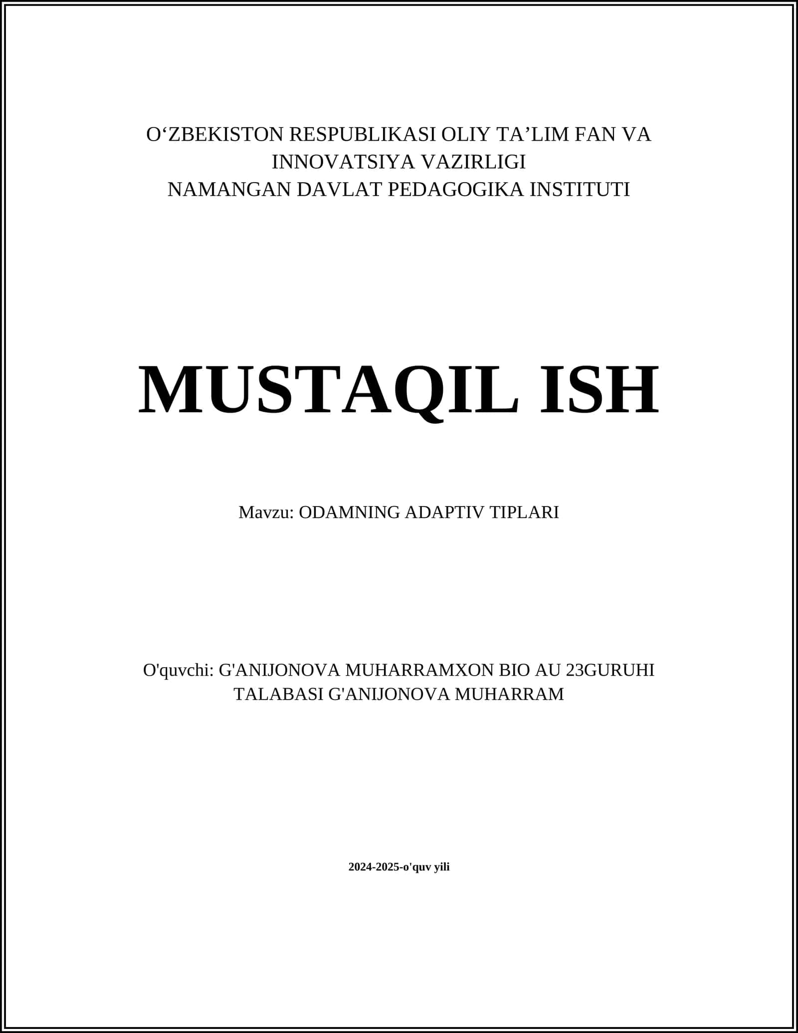 ODAMNING ADAPTIV TIPLARI