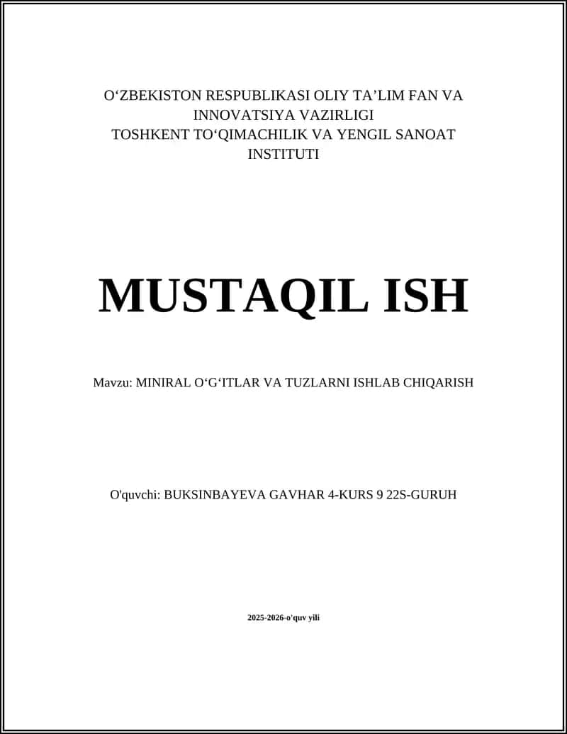 Mineral o'g'itlar va tuzlarni ishlab chiqarish