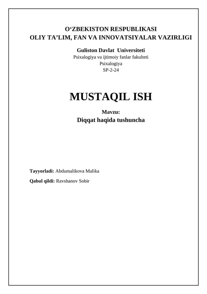 Diqqatning Fiziologik va Kognitiv Asoslari