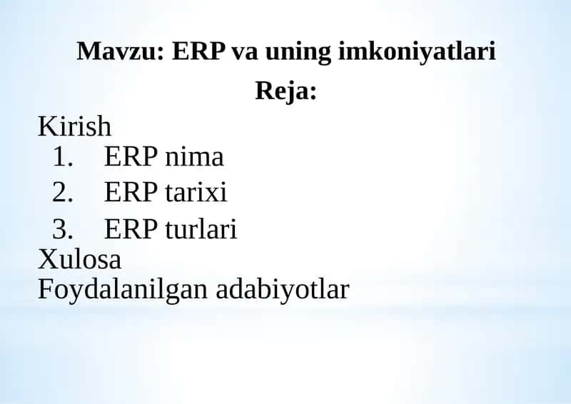 ERPning imkoniyatlari