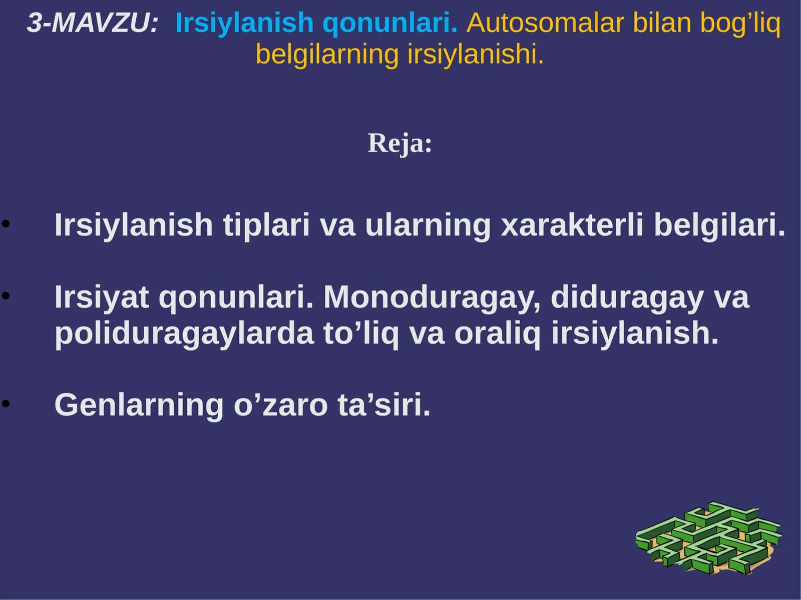 Irsiylanish qonunlari.Autosomalar bilan bog’liq belgilarning irsiylanishi