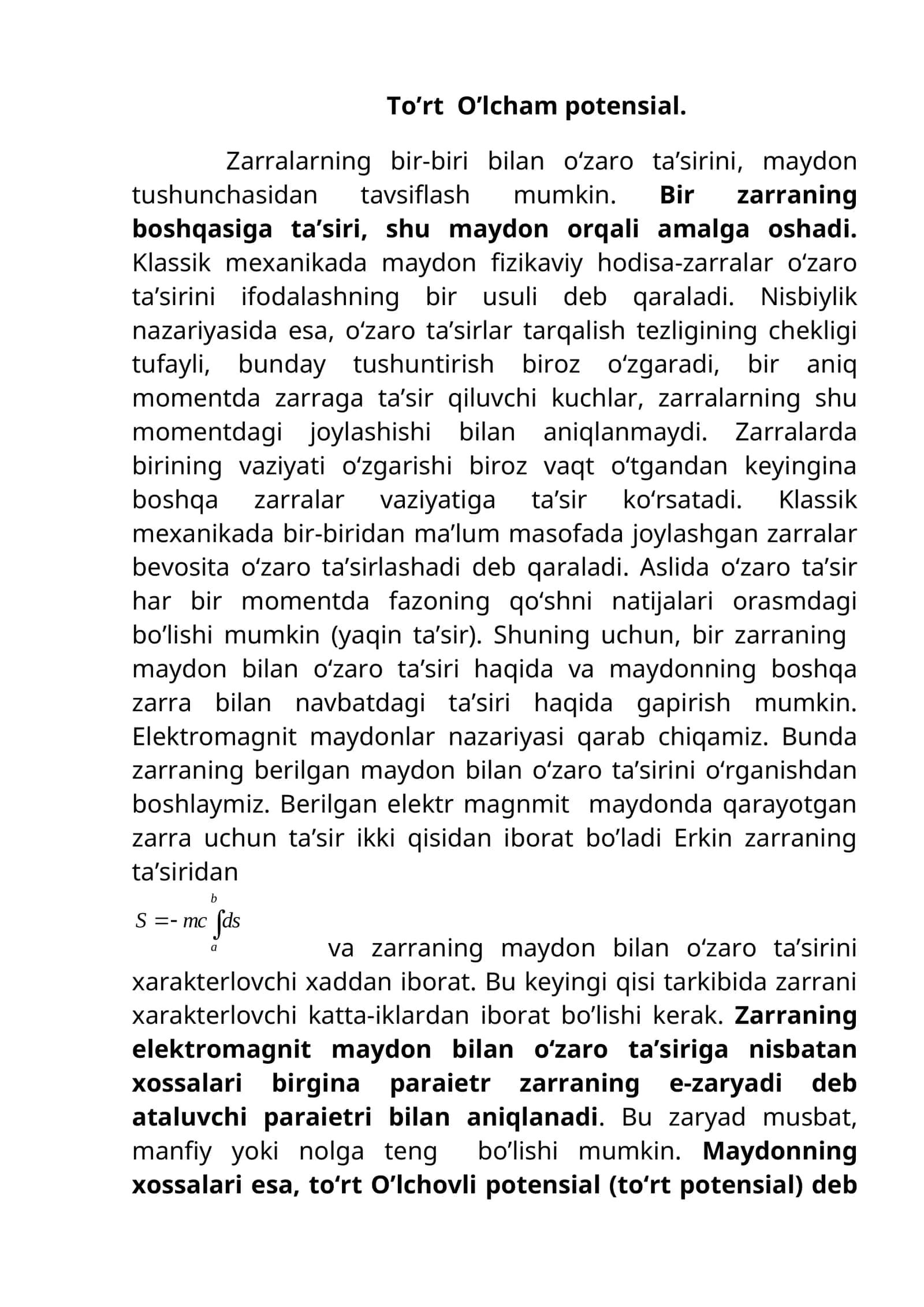 To’rt O’lcham potensial