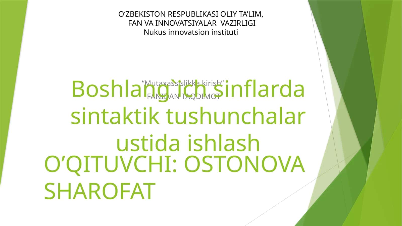 Boshlang`ich sinflarda sintaktik tushunchalar ustida ishlash