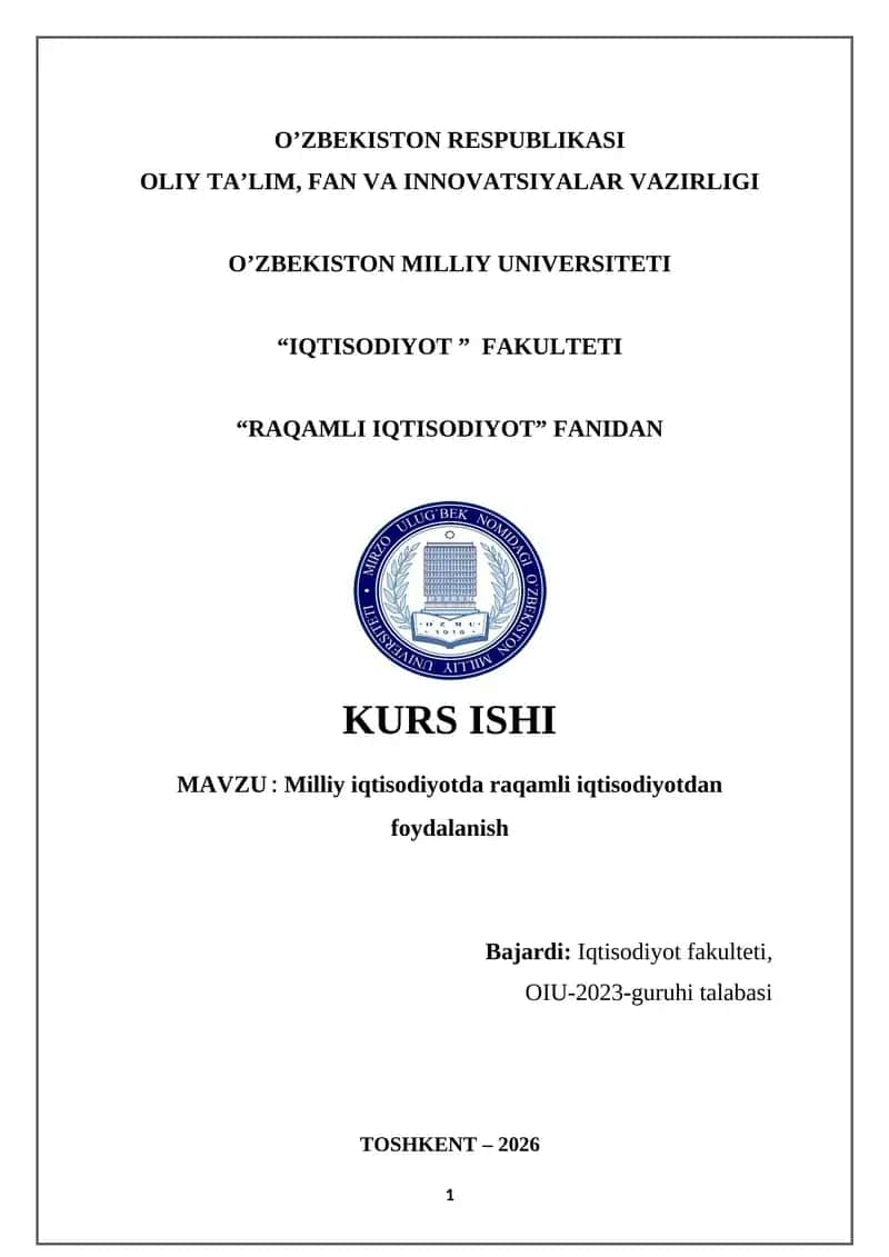 Milliy iqtisodiyotda raqamli iqtisodiyotdan foydalanish