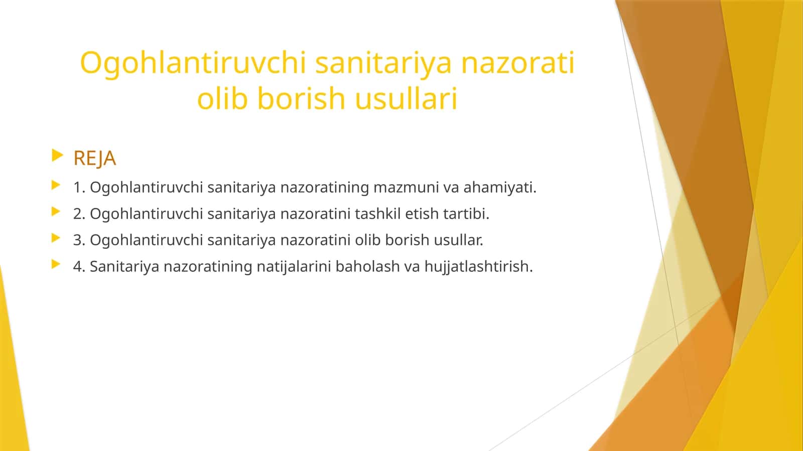 Ogohlantiruvchi sanitariya nazorati olib borish usullari