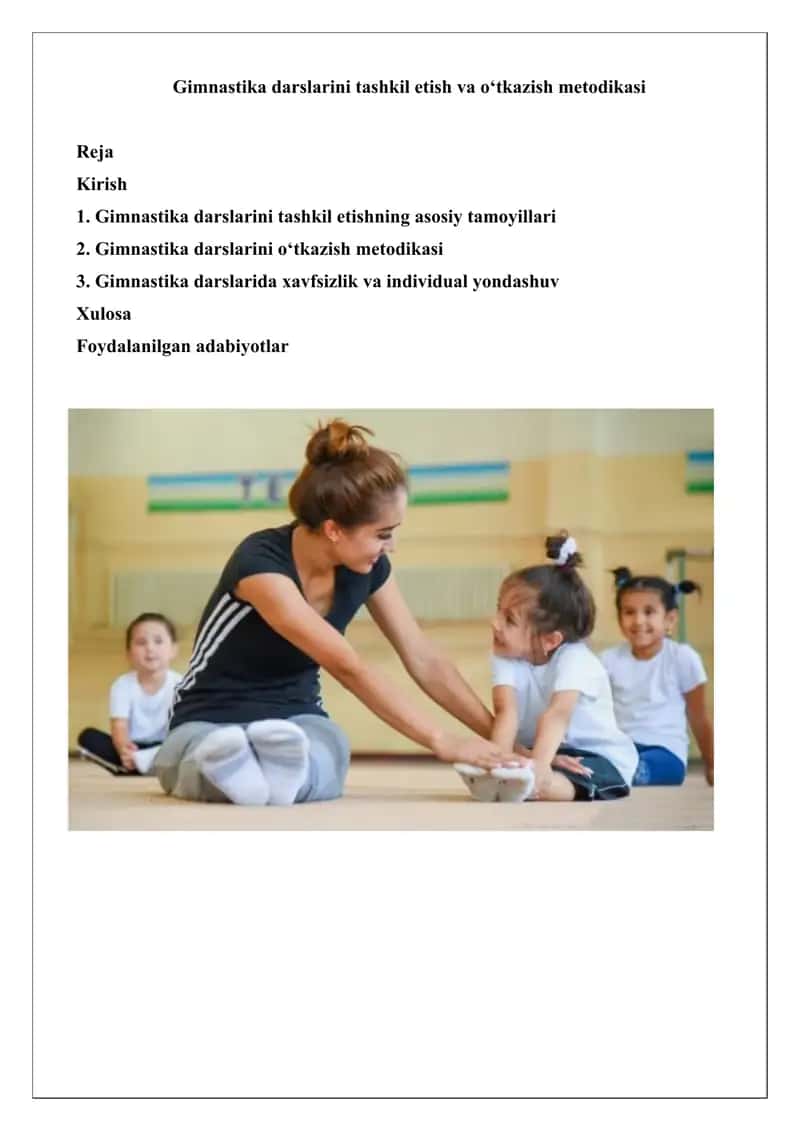 Gimnastika darslarini tashkil etish va o‘tkazish metodikasi