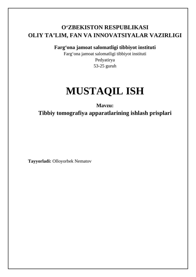 Tibbiy Tomografiya Apparatlarining Ishlash Priplari