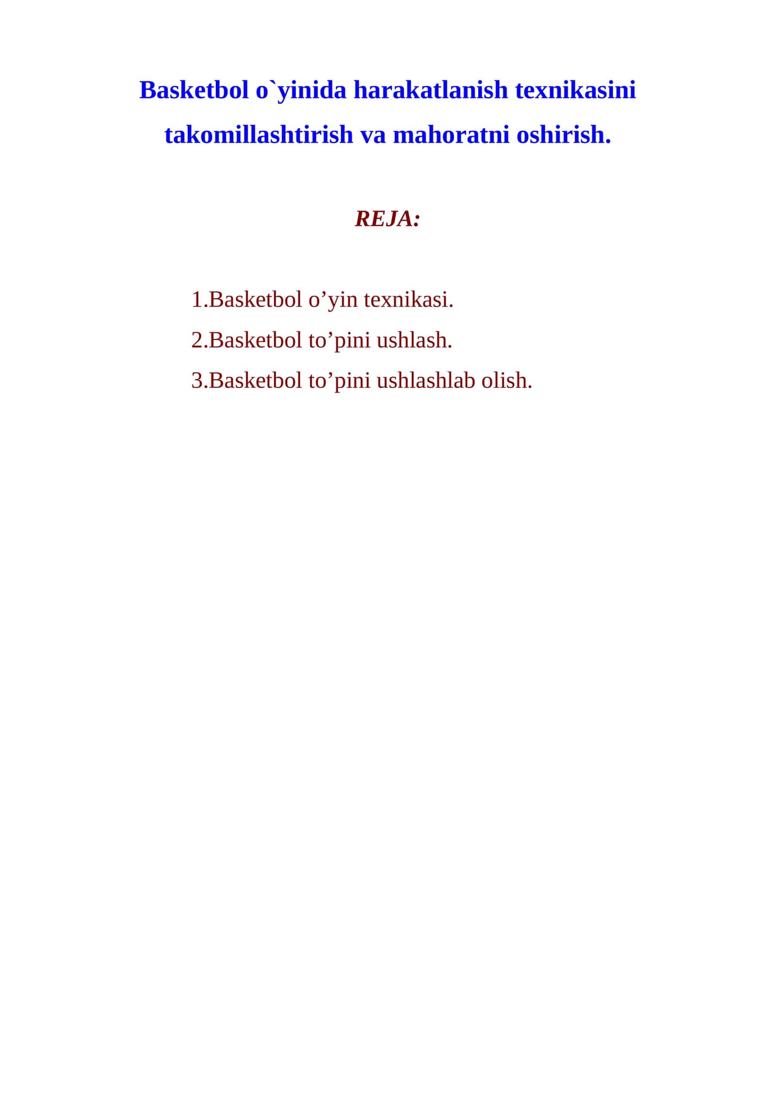 Basketbol o’yin texnikasi