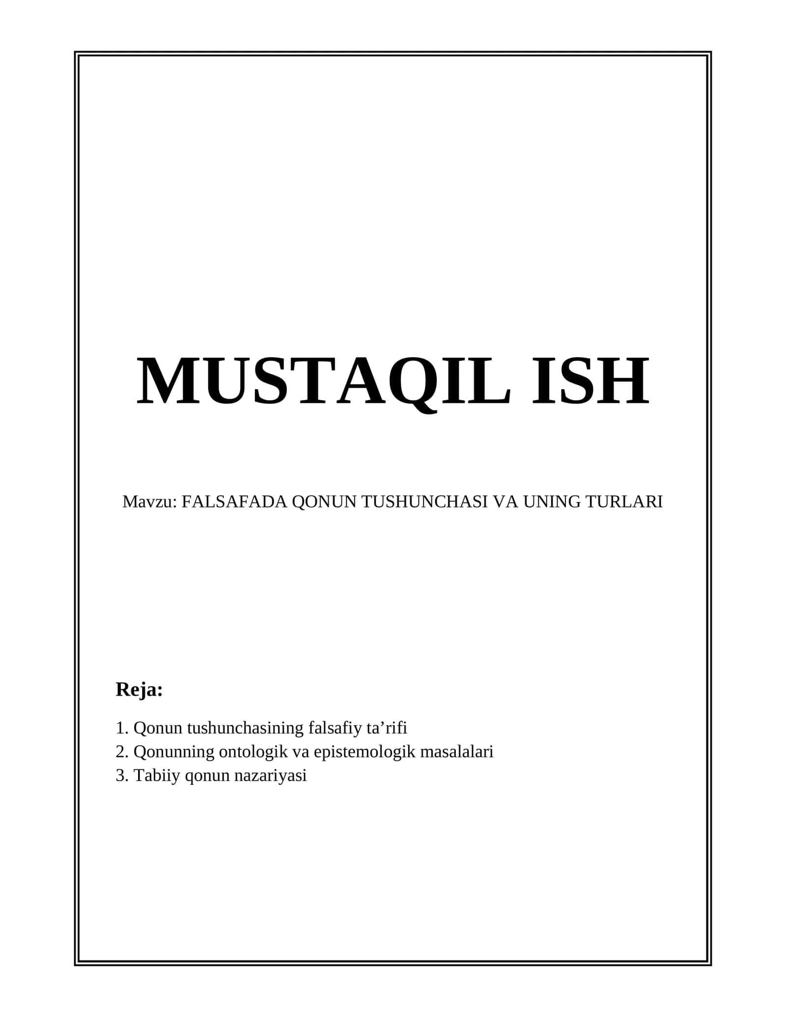 FALSAFADA QONUN TUSHUNCHASI VA UNING TURLARI