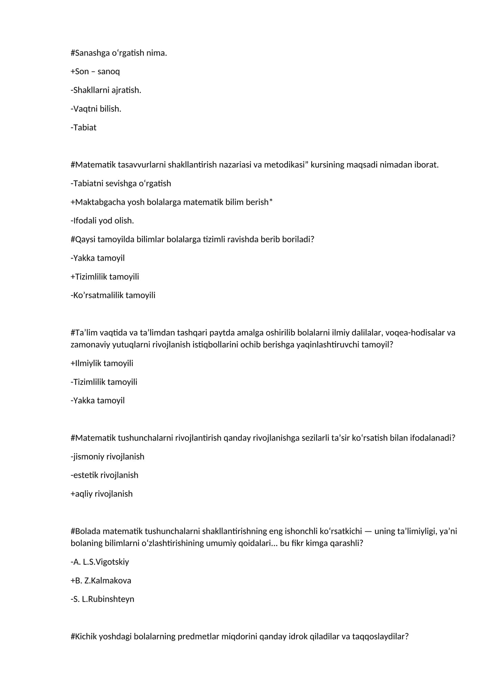 Matematik tasavvurlarni shakllantirish nazariasi va metodikasi
