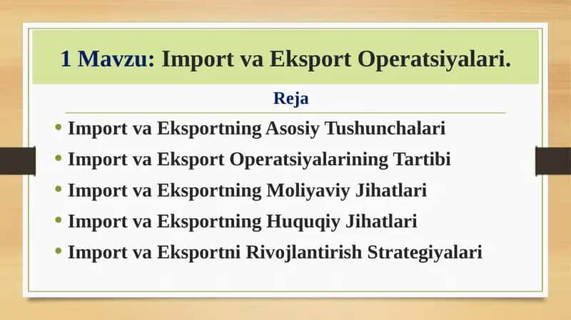 Import va Eksport Operatsiyalari