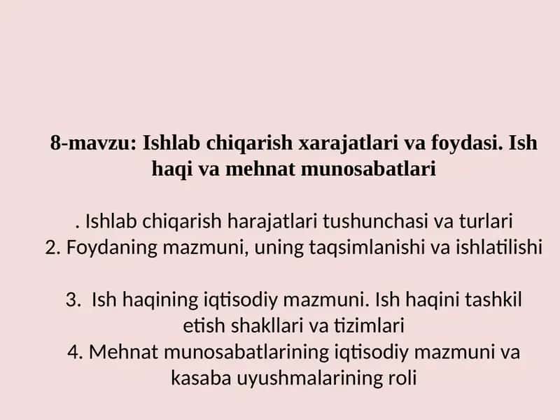 Ishlab chiqarish xarajatlari va foydasi