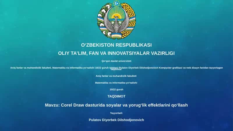 Corel Draw dasturida soyalar va yorugʻlik effektlarini qoʻllash