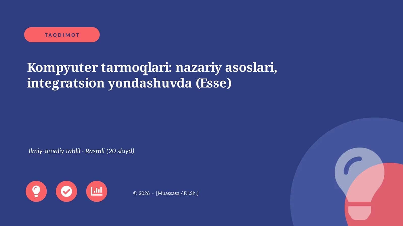 Kompyuter tarmoqlari: nazariy asoslari, integratsion yondashuvda (Esse)