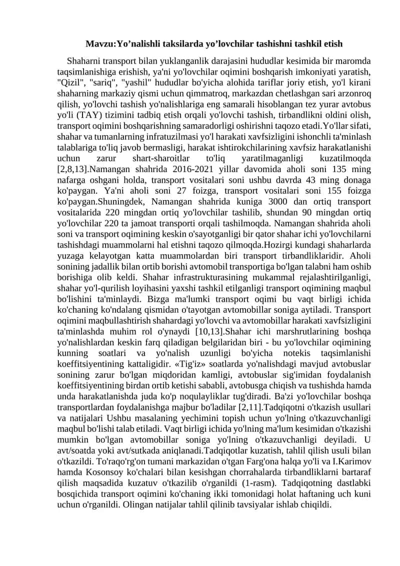 Yo’nalishli taksilarda yo’lovchilar tashishni tashkil etish