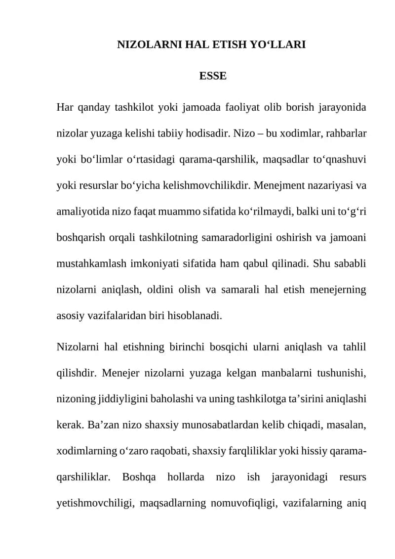 Nizolarni hal etish yo‘llari