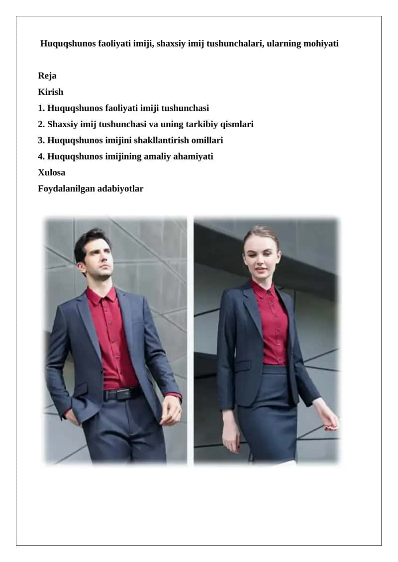 Huquqshunos Faoliyati Imij Tushunchalari