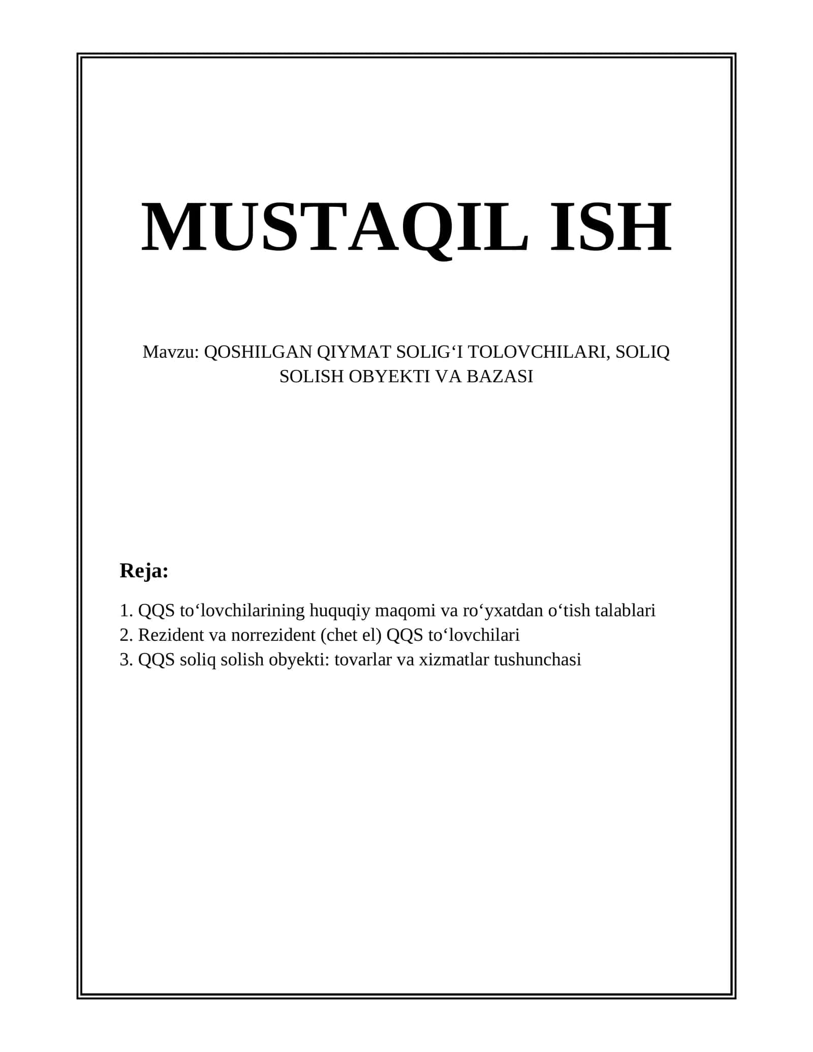 QOSHILGAN QIYMAT SOLIGʻI TOLOVCHILARI