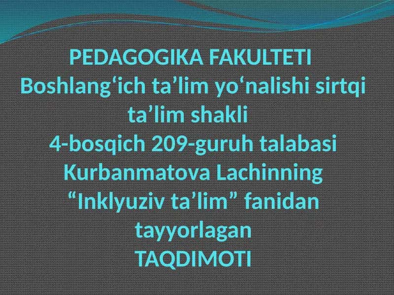Alohida ta`lim ehtiyojlari bo`lgan bolalarning moslashishi va integratsiyasi uchun maktab-internatlarni bosqichma-bosqich jihozlar bilan ta`minlash