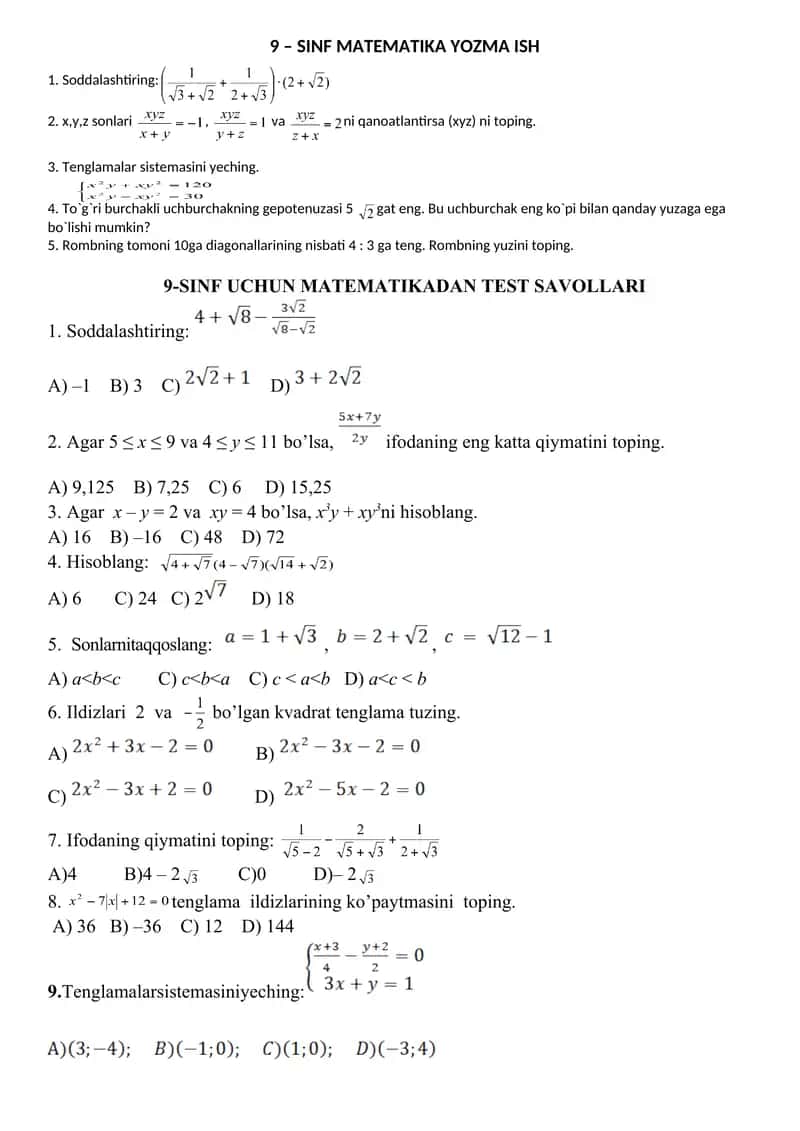 Matematikadan Olimpiada savollari