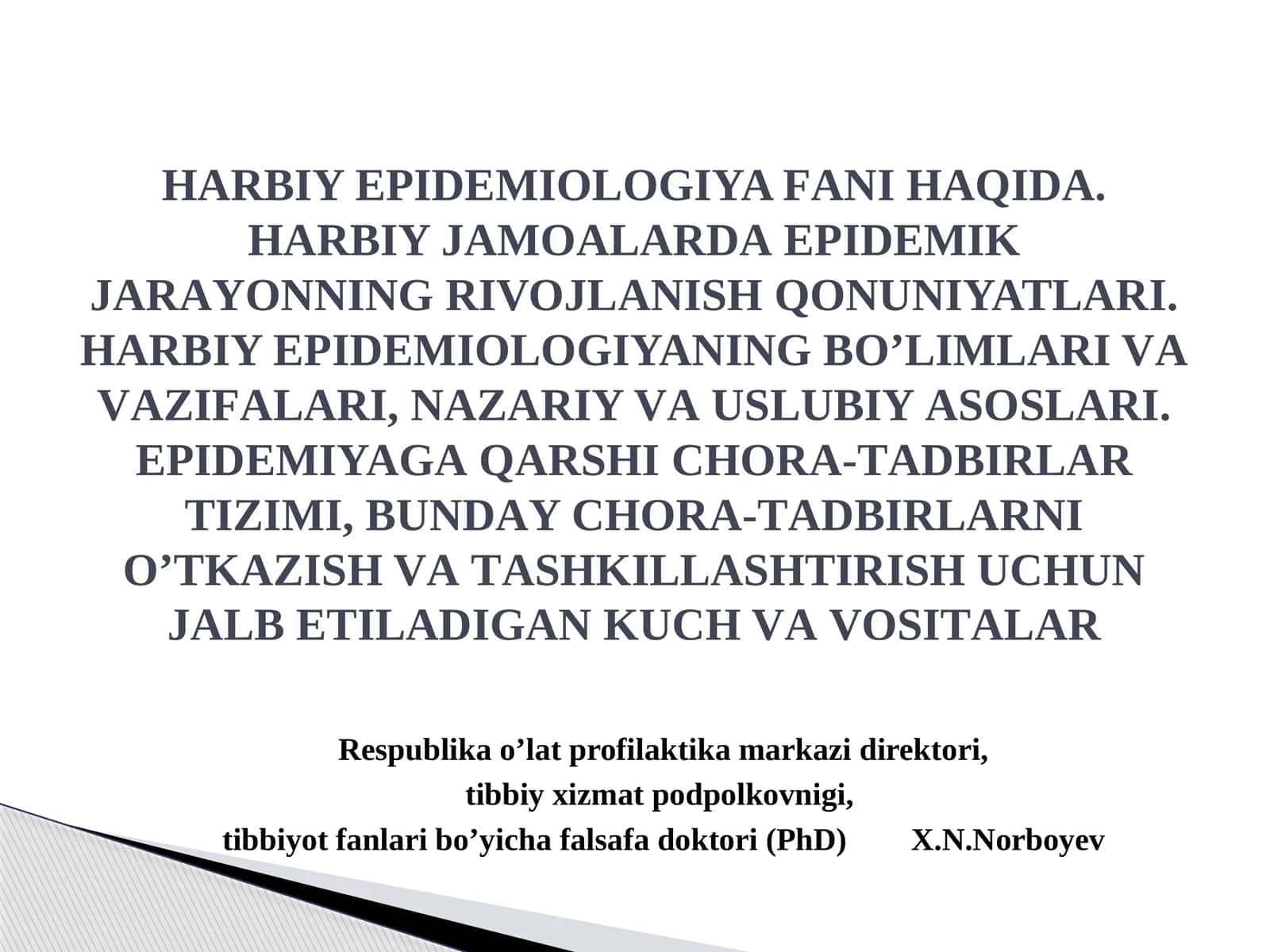 Harbiy epidemiologiya fanidan yilnomalar