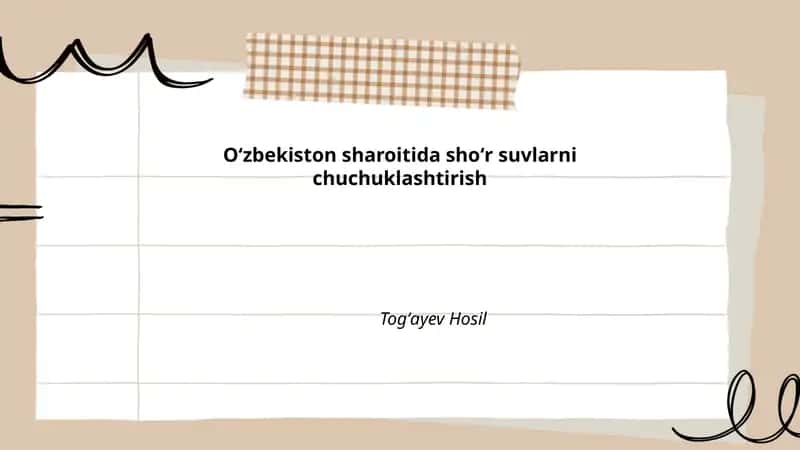 Oʻzbekiston sharoitida shoʻr suvlarni chuchuklashtirish