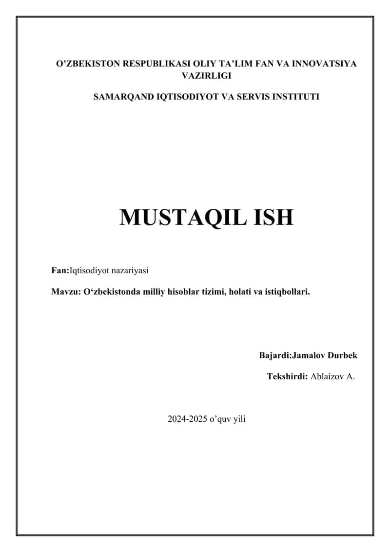 Oʻzbekistonda milliy hisoblar tizimi