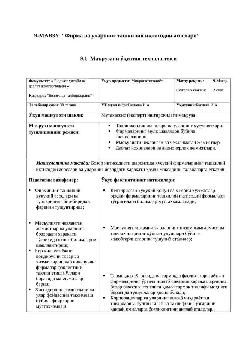 Маърузани ўқитиш технологияси
