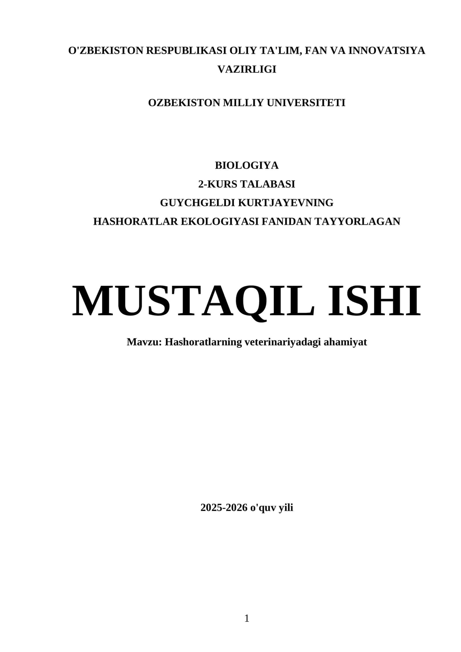Hashoratlarning veterinariyadagi ahamiyat