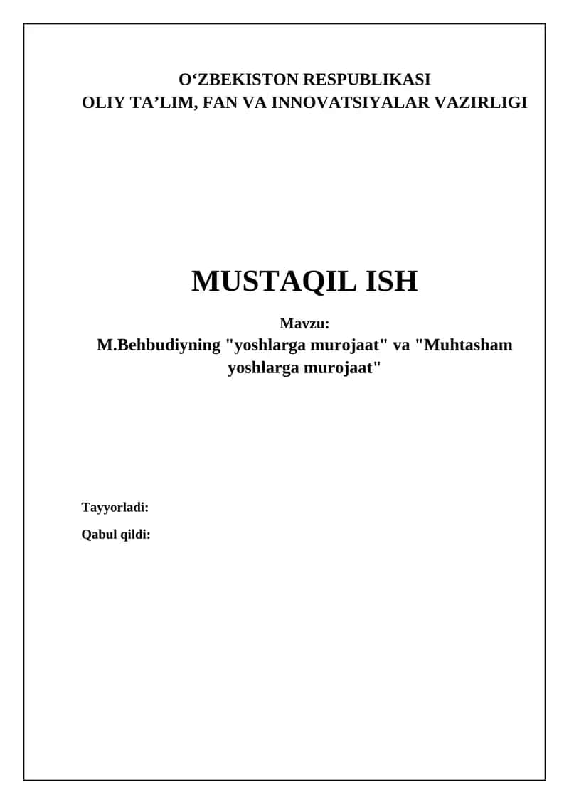 Behbudiyning "yoshlarga murojaat" va "Muhtasham yoshlarga murojaat"