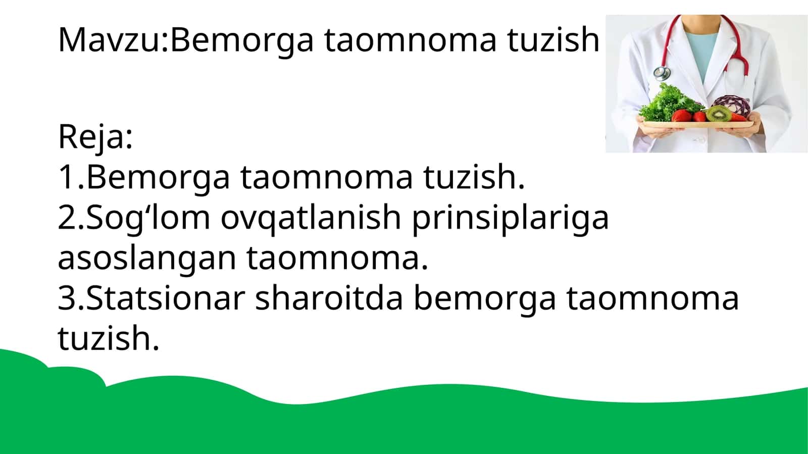 Bemorga taomnoma tuzish