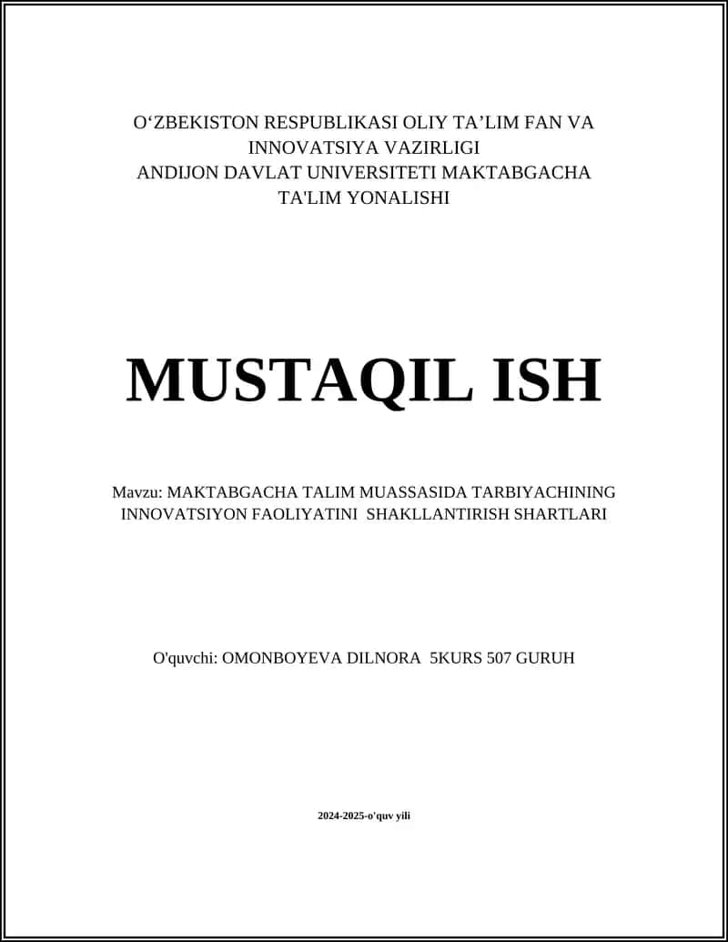 Maktabgacha talim muassasalarida innovatsion yondashuvlar