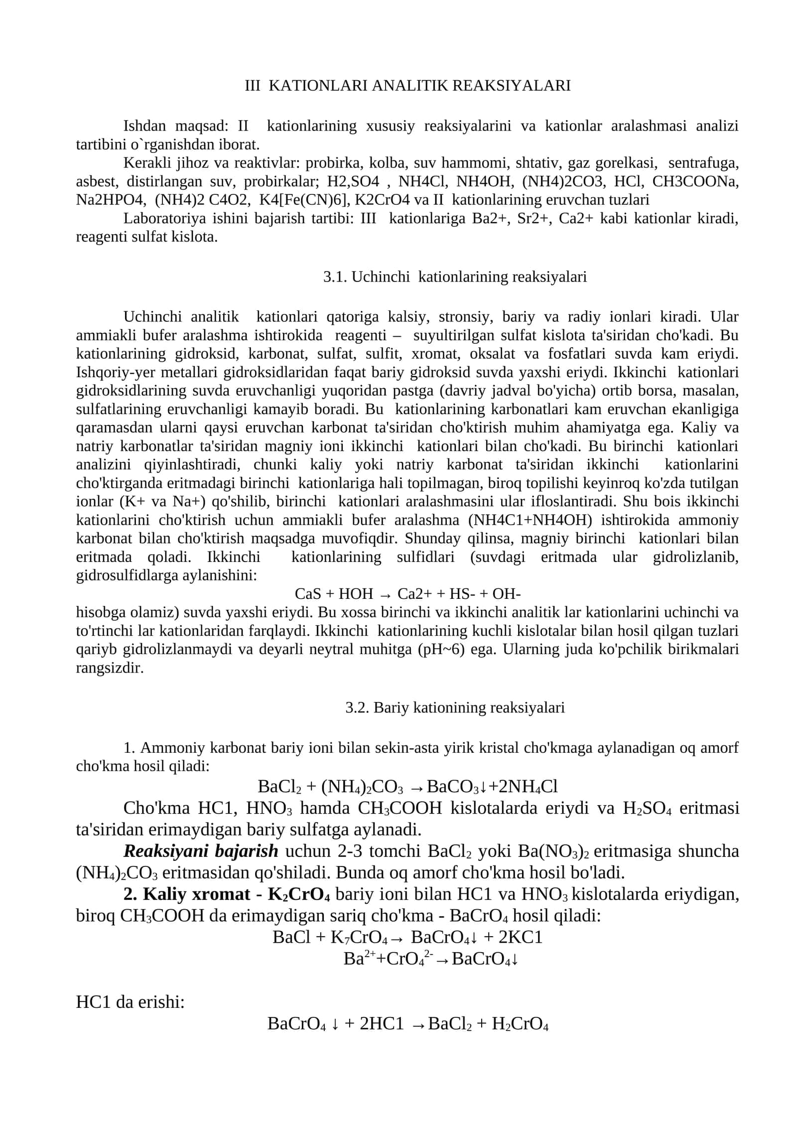 III KATIONLARI ANALITIK REAKSIYALARI