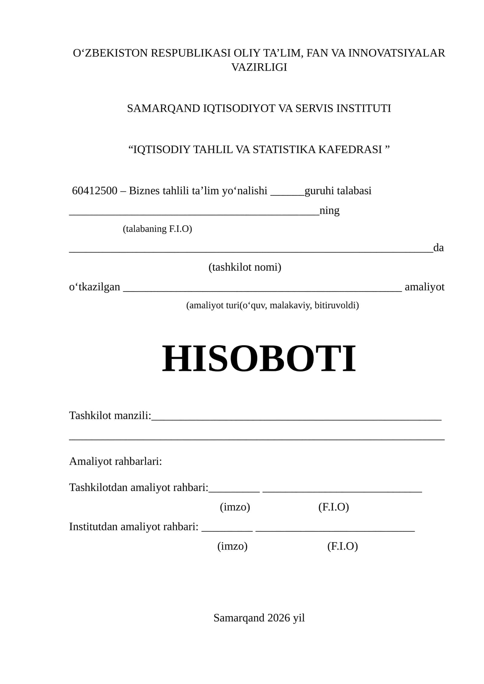 “Agrobank” aksiyadorlik tijorat banki Navoiy viloyati Xatirchi filiali Amaliyot hisoboti.