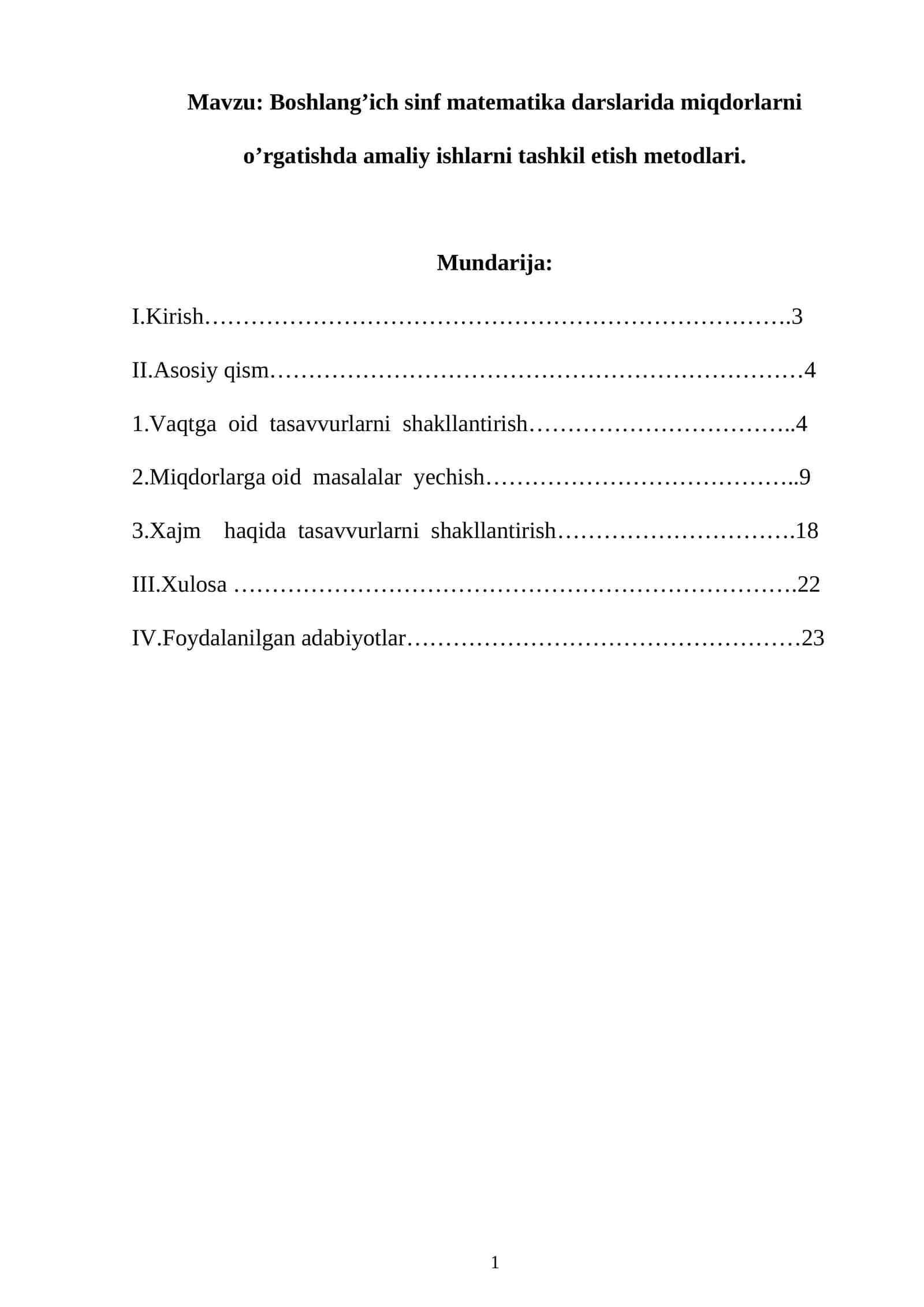 Boshlang’ich sinf matematika darslarida miqdorlarni o’rgatishda amaliy ishlarni tashkil etish metodlari