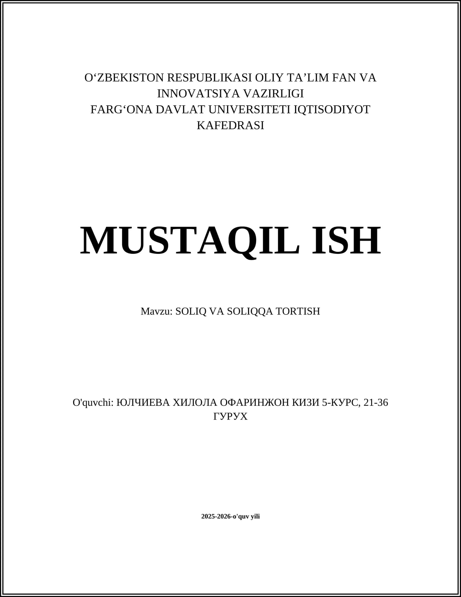 SOLIQ VA SOLIQQA TORTISH