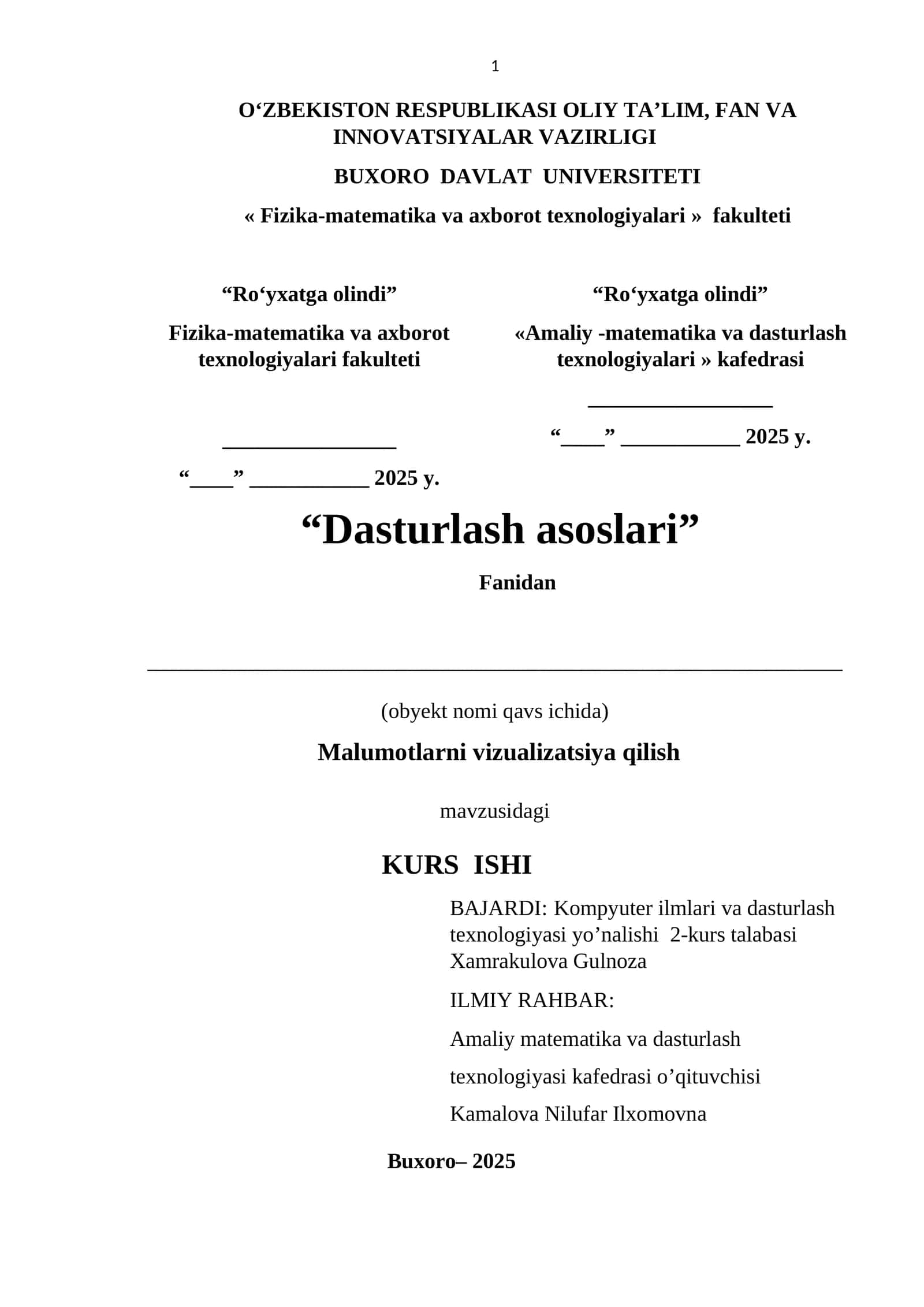 Ma'lumotlarni vizualizatsiya qilish dasturi yaratish