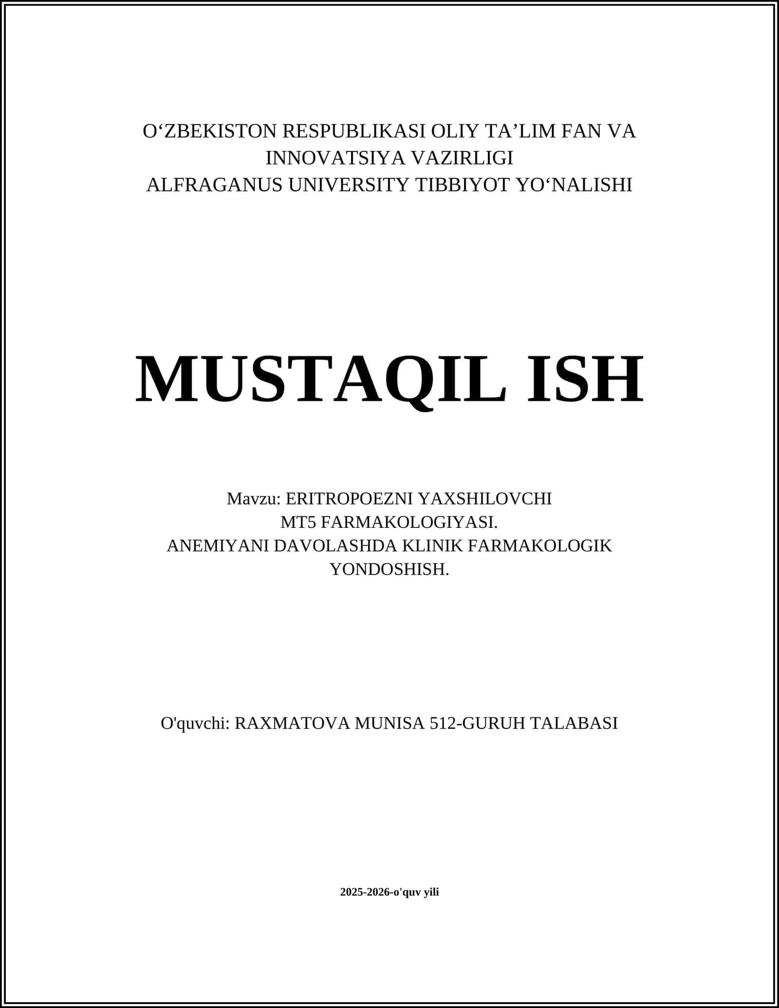 ERITROPOEZNI YAXSHILOVCHI MT5 FARMAKOLOGIYASI