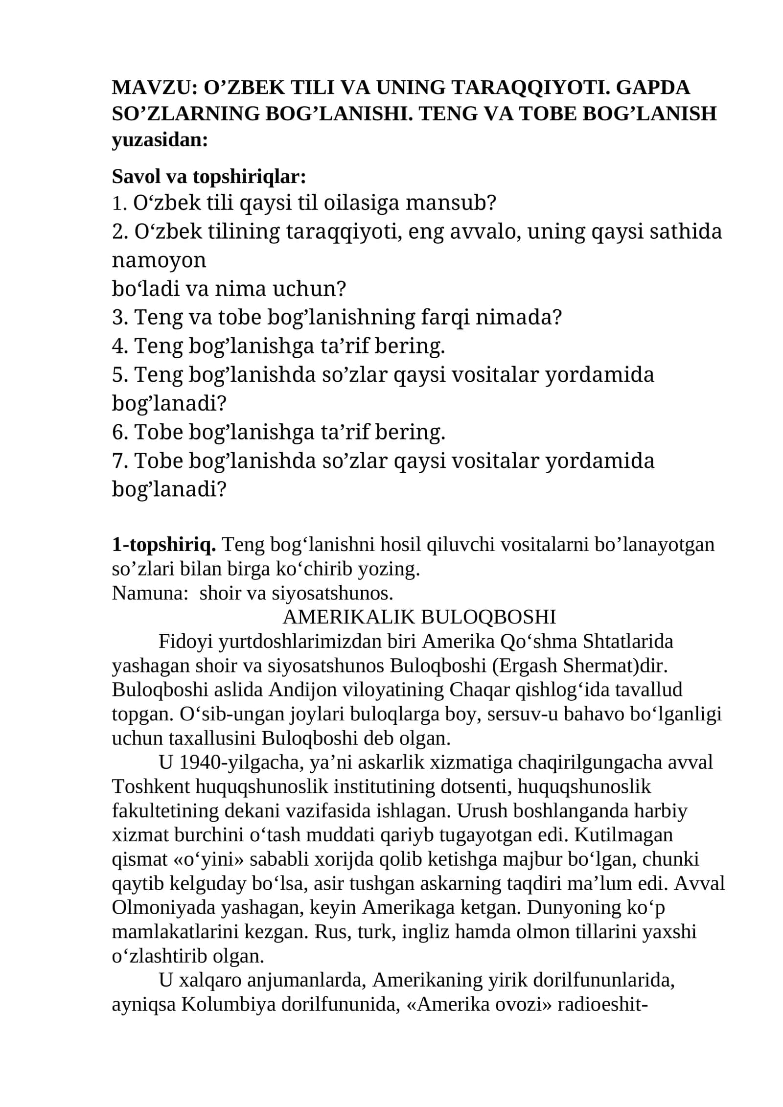 O’ZBEK TILI VA UNING TARAQQIYOTI