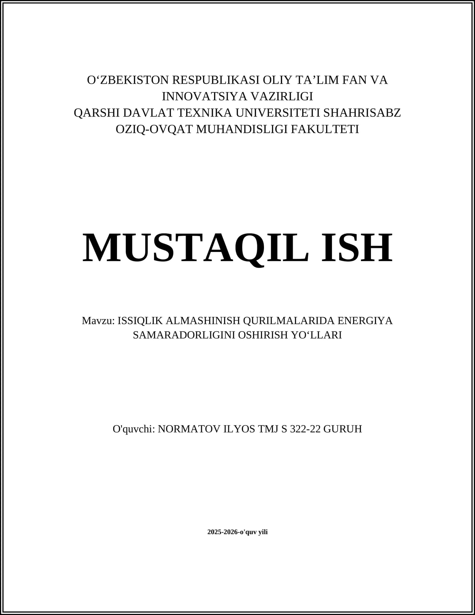 ISSIQLIK ALMASHINISH QURILMALARIDA ENERGIYA SAMARADORLIGINI OSHIRISH YOʻLLARI